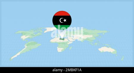 Emplacement de la Libye sur la carte du monde, marquée avec la goupille du drapeau de la Libye. Illustration vectorielle cartographique. Illustration de Vecteur
