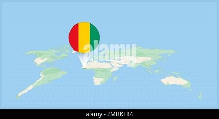 Emplacement de la Guinée sur la carte du monde, marquée d'une broche de drapeau de Guinée. Illustration vectorielle cartographique. Illustration de Vecteur