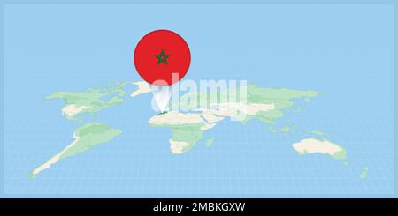 Localisation du Maroc sur la carte du monde, marquée avec le drapeau du Maroc. Illustration vectorielle cartographique. Illustration de Vecteur