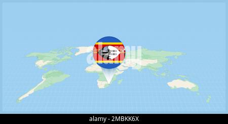 Emplacement du Swaziland sur la carte du monde, avec la goupille de drapeau du Swaziland. Illustration vectorielle cartographique. Illustration de Vecteur