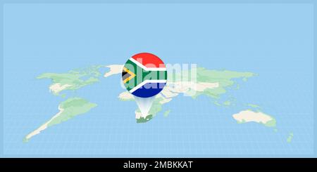 Situation de l'Afrique du Sud sur la carte du monde, marquée avec le drapeau de l'Afrique du Sud. Illustration vectorielle cartographique. Illustration de Vecteur