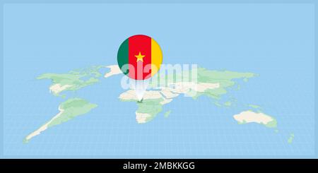 Situation du Cameroun sur la carte du monde, marquée avec le drapeau du Cameroun. Illustration vectorielle cartographique. Illustration de Vecteur