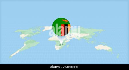 Emplacement de la Zambie sur la carte du monde, marquée avec la goupille de drapeau de Zambie. Illustration vectorielle cartographique. Illustration de Vecteur