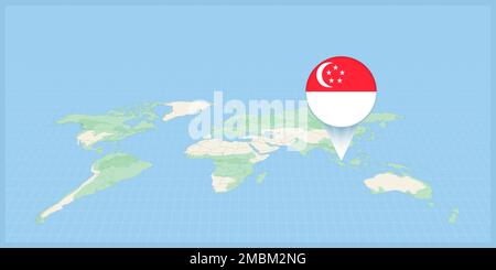 Emplacement de Singapour sur la carte du monde, marqué d'une épingle drapeau de Singapour. Illustration vectorielle cartographique. Illustration de Vecteur