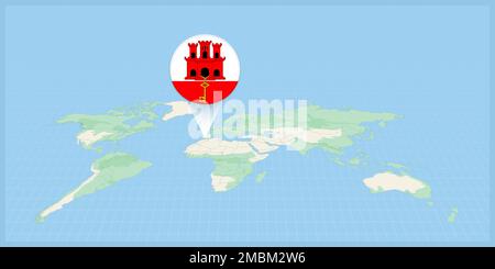 Emplacement de Gibraltar sur la carte du monde, marquée avec la goupille de drapeau de Gibraltar. Illustration vectorielle cartographique. Illustration de Vecteur