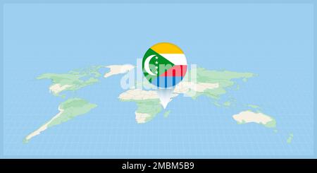 Situation des Comores sur la carte du monde, marquée avec la goupille de drapeau des Comores. Illustration vectorielle cartographique. Illustration de Vecteur