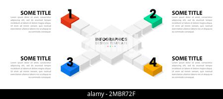 Modèle d'infographie avec 4 options ou étapes. Peut être utilisé pour la mise en page de flux de travail, le diagramme, la bannière, la conception Web. Illustration vectorielle Illustration de Vecteur