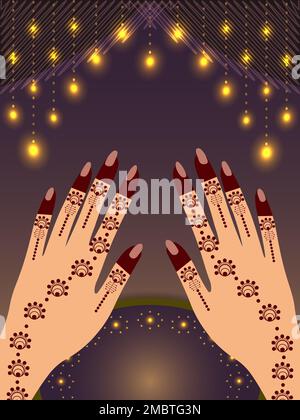 Henna Mehndi Hands Vector Illustration, dessin à la main Henna Vector Design arrière-plan Banque D'Images