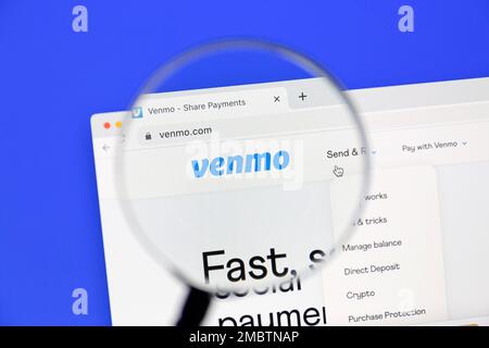 Ostersund, Suède - 21 décembre 2022 : site de Venmo. Venmo est un service de paiement mobile américain fondé en 2009 et détenu par PayPal Banque D'Images