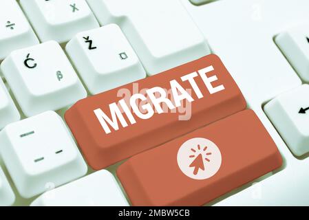 Migration du texte d'écriture manuscrite. Présentation de l'entreprise pour déplacer ou voyager d'un pays ou d'une localité à un autre Banque D'Images