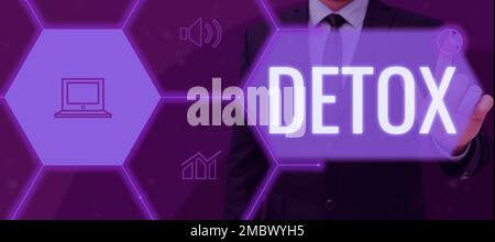 Symbole de texte indiquant Detox. Internet concept moment pour l'alimentation Nutrition santé traitement de toxicomanie nettoyer Banque D'Images