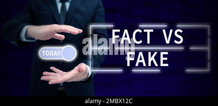 Affiche montrant le fait vs faux. Le mot écrit sur est il vrai ou est faux doute si quelque chose est vrai authentique Banque D'Images