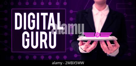 Affiche indiquant Digital Guru. Mot pour enseignant et guide intellectuel dans les questions de préoccupation fondamentale de l'électronique Banque D'Images