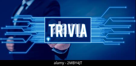 Légende du texte présentant Trivia. Le concept d'Internet détails considérations pièces information peu d'importance ou de valeur Banque D'Images