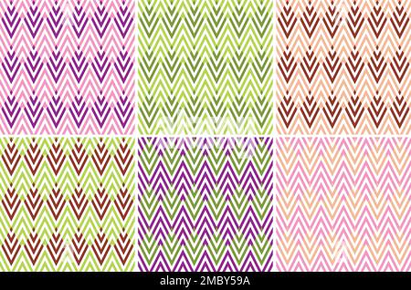 Chevrons frais motif fond Design Rose, Vert, Violet, marron couleur. Ensemble de six motifs Illustration de Vecteur