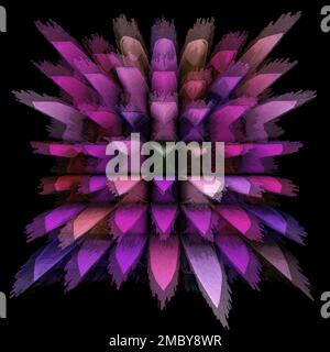 Colonnes éclatantes 3d colorées violet vif et lilas dans un design incurvé sur un fond noir Uni Banque D'Images