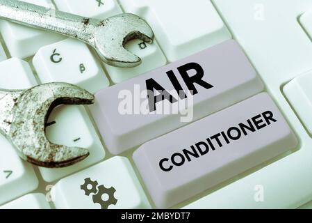 Étiquette manuscrite Air Conditioner. Mot pour appareil de lavage de l'air et de contrôle de son humidité et de sa température Banque D'Images