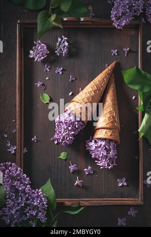 Glace unique et belle crème de fleur. Magnifique fond pour un bon cadeau. Arrangement floral unique. Banque D'Images