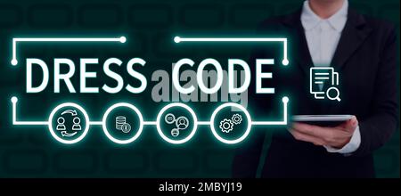 Code vestimentaire de légende conceptuelle. Présentation d'affaires une façon acceptée de s'habiller pour une occasion ou un groupe particulier Banque D'Images