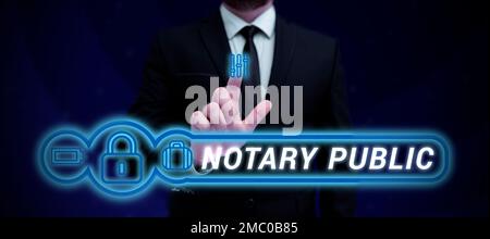 Affiche textuelle indiquant le notaire public. Concept signification légalité Documentation autorisation Contrat de certification Banque D'Images
