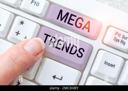 Légende présentant Mega Trends. Aperçu de l'entreprise des phénomènes puissants qui ont un impact sur les fondations de notre monde Banque D'Images