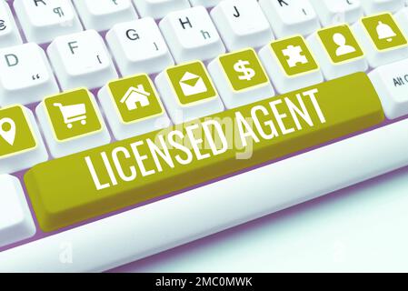 Affiche textuelle indiquant l'agent sous licence. Approche commerciale Vendeur autorisé et accrédité de polices d'assurance Banque D'Images