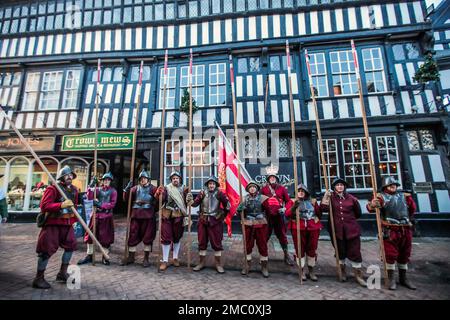Nantwich Chesthire 21 janvier 2023 la bataille de Nantwich a eu lieu le 25 janvier 1644 à Cheshirte pendant la première Guerre civile anglaise , Sir Thomas Fairfax, commandant d'une force de secours parlementaire, a vaincu Lord Byron et le Royaliste la victoire parlementaire a mis fin à une série de succès royalistes dans la région et a été un revers majeur pour la campagne militaire prévue par le roi Charles pour 1644.Paul Quezada-Neiman/Alay Live News f Banque D'Images