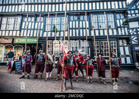 Nantwich Chesthire 21 janvier 2023 la bataille de Nantwich a eu lieu le 25 janvier 1644 à Cheshirte pendant la première Guerre civile anglaise , Sir Thomas Fairfax, commandant d'une force de secours parlementaire, a vaincu Lord Byron et le Royaliste la victoire parlementaire a mis fin à une série de succès royalistes dans la région et a été un revers majeur pour la campagne militaire prévue par le roi Charles pour 1644.Paul Quezada-Neiman/Alay Live News f Banque D'Images