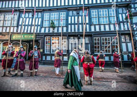 Nantwich Chesthire 21 janvier 2023 la bataille de Nantwich a eu lieu le 25 janvier 1644 à Cheshirte pendant la première Guerre civile anglaise , Sir Thomas Fairfax, commandant d'une force de secours parlementaire, a vaincu Lord Byron et le Royaliste la victoire parlementaire a mis fin à une série de succès royalistes dans la région et a été un revers majeur pour la campagne militaire prévue par le roi Charles pour 1644.Paul Quezada-Neiman/Alay Live News f Banque D'Images