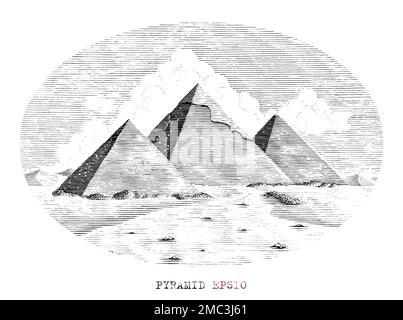 Dessin à la main pyramide style gravure vintage noir et blanc clip art Illustration de Vecteur