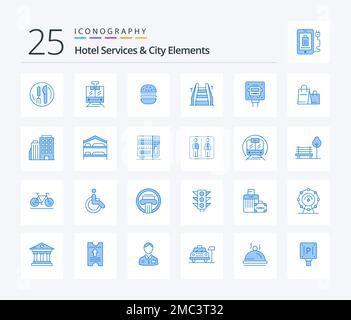 Services de l'hôtel et City Elements 25 Blue Color Icon pack comprenant un arrêt. échelle. hamburger. électrique. escalier Illustration de Vecteur