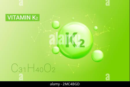 Vitamine K2 médecine chimique icône. Vitamine K2 huile cosmétique santé capsule naturelle Illustration de Vecteur