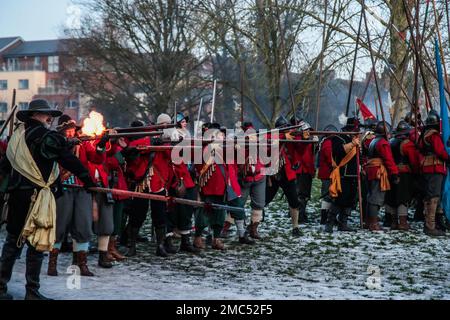 Nantwich Chesthire 21 janvier 2023 la bataille de Nantwich a eu lieu le 25 janvier 1644 à Cheshirte pendant la première Guerre civile anglaise , Sir Thomas Fairfax, commandant d'une force de secours parlementaire, a vaincu Lord Byron et le Royaliste la victoire parlementaire a mis fin à une série de succès royalistes dans la région et a été un revers majeur pour la campagne militaire prévue par le roi Charles pour 1644.Paul Quezada-Neiman/Alay Live News Banque D'Images