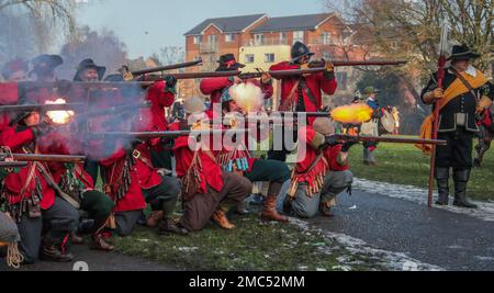 Nantwich Chesthire 21 janvier 2023 la bataille de Nantwich a eu lieu le 25 janvier 1644 à Cheshirte pendant la première Guerre civile anglaise , Sir Thomas Fairfax, commandant d'une force de secours parlementaire, a vaincu Lord Byron et le Royaliste la victoire parlementaire a mis fin à une série de succès royalistes dans la région et a été un revers majeur pour la campagne militaire prévue par le roi Charles pour 1644.Paul Quezada-Neiman/Alay Live News Banque D'Images