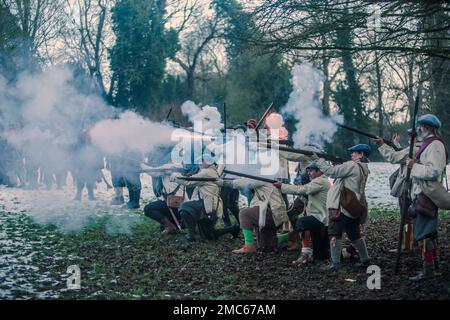Nantwich Chesthire 21 janvier 2023 la bataille de Nantwich a eu lieu le 25 janvier 1644 à Cheshirte pendant la première Guerre civile anglaise , Sir Thomas Fairfax, commandant d'une force de secours parlementaire, a vaincu Lord Byron et le Royaliste la victoire parlementaire a mis fin à une série de succès royalistes dans la région et a été un revers majeur pour la campagne militaire prévue par le roi Charles pour 1644.Paul Quezada-Neiman/Alay Live News Banque D'Images