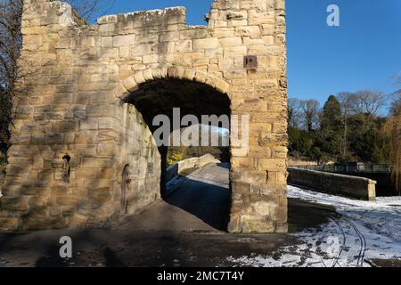 Pont médiéval de Warkworth, Warkworth, Northumberland, Royaume-Uni Banque D'Images