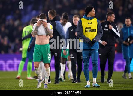 Le Trippier Kieran de Newcastle United réagit après le match de la Premier League à Selhurst Park, Londres. Date de la photo: Samedi 21 janvier 2023. Banque D'Images