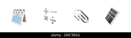 3d effectuer le rendu du calendrier, des opérations mathmestiques, joindre, icône de calculatrice définie sur fond blanc. 3d calendrier de rendu, opérations mathmestiques, joindre, env Banque D'Images