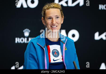 Victoria Azarenka, du Bélarus, s'entretient avec les médias après le troisième tour de l'Open d'Australie, tournoi de tennis du Grand Chelem 2023 sur 20 janvier 2023 à Melbourne, Australie - photo : Rob Prange/DPPI/LiveMedia Banque D'Images