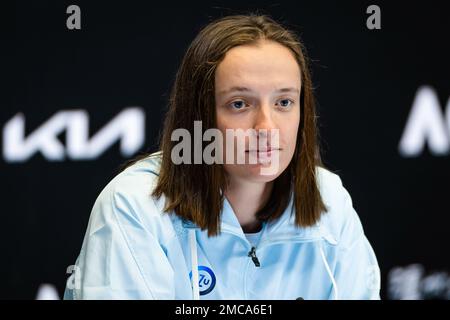 IGA Swiatek, de Pologne, parle aux médias après la troisième manche de l'Open d'Australie, tournoi de tennis du Grand Chelem 2023 sur 20 janvier 2023 à Melbourne, Australie - photo: Rob Prange/DPPI/LiveMedia Banque D'Images