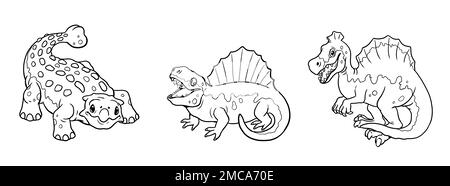 Les dinosaures mignons ankylosaurus, spinosaurus et dimétrodon pour la coloration. Modèle pour un livre de coloriage avec dinosaure drôle. Modèle de coloriage pour enfants. Banque D'Images