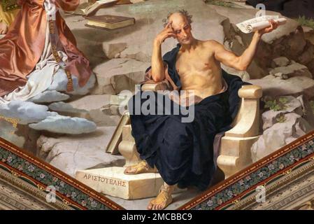 ARISTOTE (384-322 av. J.-C.) philosophe grec dans le cadre d'une peinture de plafond au Vatican, à Rome. Banque D'Images