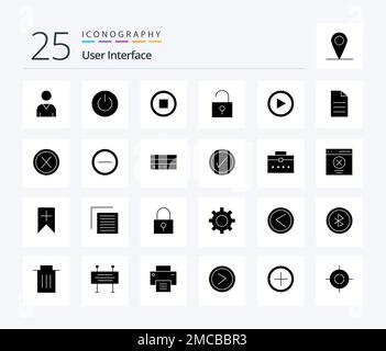 Interface utilisateur 25 Pack d'icônes de glyphe solide comprenant l'utilisateur. interface. de base. vidéo. déverrouillé Illustration de Vecteur