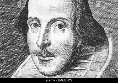 WILLIAM SHAKESPEARE (1564-1616) dramaturge anglais dans la gravure vMartin Droeshout pour la page de titre du premier Folio Banque D'Images