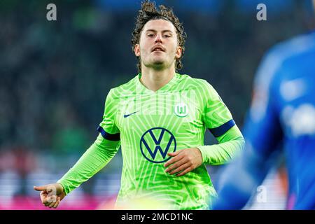 Wolfsburg, Allemagne. 21st janvier 2023. Firo : 01/21/2023, football, 1st ligue, 1st Bundesliga, Saison 2022/2023, VfL Wolfsburg - SC Freiburg Jonas Wind (VFL Wolfsburg) demi-chiffre, crédit: dpa/Alamy Live News Banque D'Images