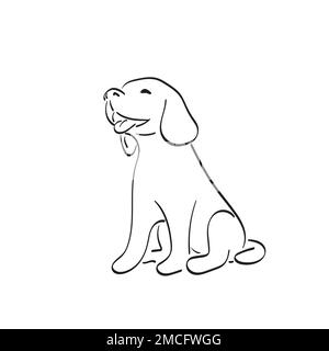 chiot souriant et assis illustration vecteur dessiné à la main isolé sur fond blanc ligne art. Illustration de Vecteur