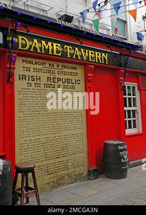 Dame Tavern, proclamation républicaine irlandaise , 18 Dame CT, Dublin 2, D02 W683, Eire, Irlande Banque D'Images