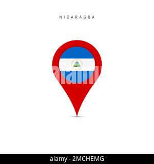 Marqueur de carte en forme de goutte d'eau avec drapeau du Nicaragua. Drapeau nicaraguayen inséré dans la broche de la carte de localisation. Illustration plate isolée sur fond blanc. Banque D'Images