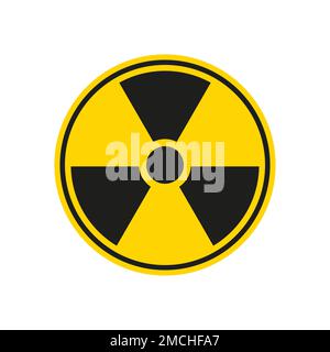 Panneau de danger radioactif. Symbole circulaire jaune de rayonnement non ionisant nucléaire. Panneau d'avertissement avec icône Trefroil à l'intérieur. Illustration plate isolée sur W Banque D'Images