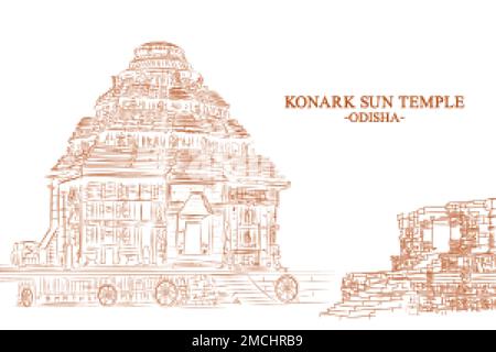 Illustration du Temple du Soleil de Konark dans le quartier de Puri, Odisha, Inde Illustration de Vecteur